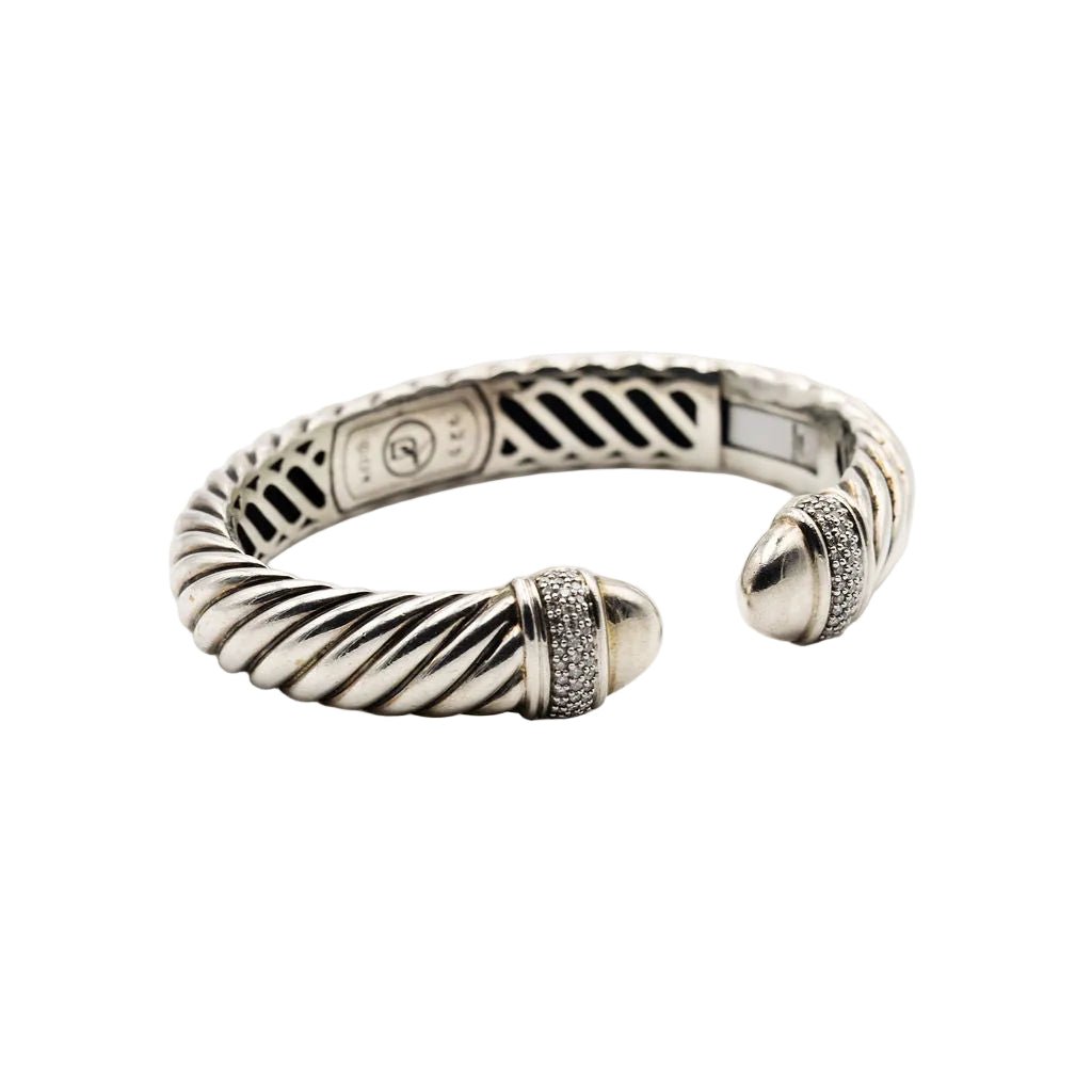 Bracelet jonc DAVID YURMAN "Narrow Waverly" en argent et diamants - Castafiore