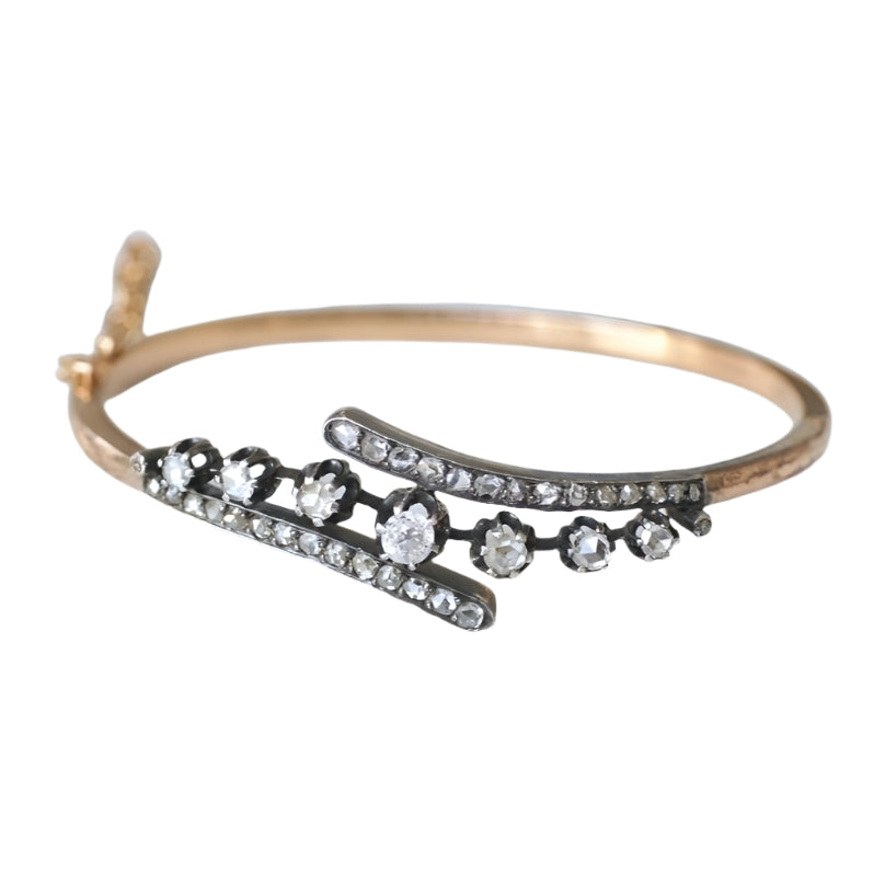 Bracelet jonc diamants sur or rose et argent - Castafiore