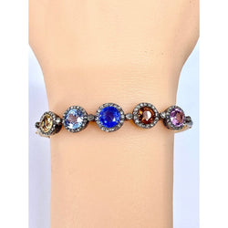 Bracelet jonc en or 18 carats, multipierres: saphir,topazes,citrine. Epoque Napoléon III