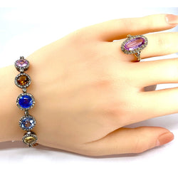 Bracelet jonc en or 18 carats, multipierres: saphir,topazes,citrine. Epoque Napoléon III - Castafiore