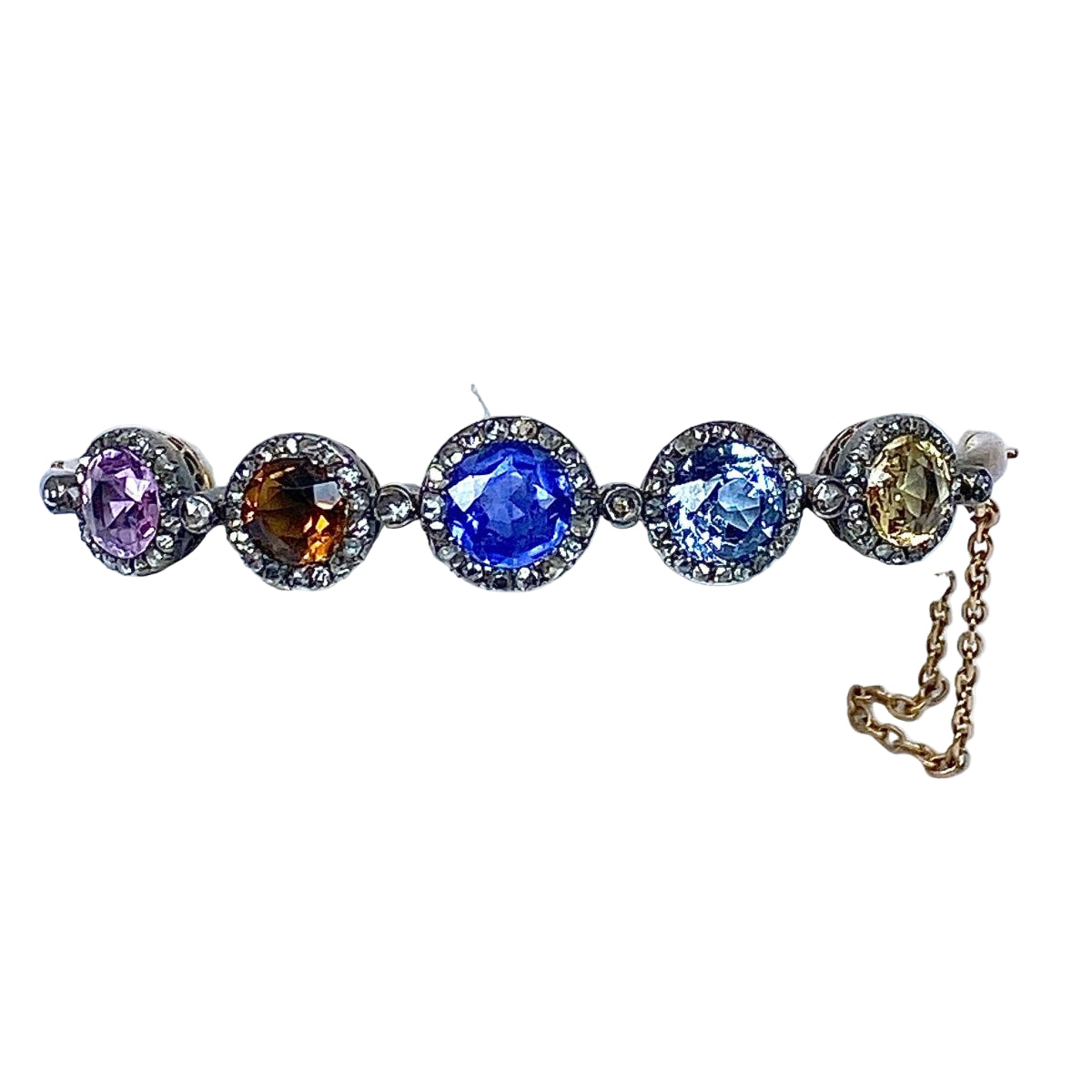 Bracelet jonc en or 18 carats, multipierres: saphir,topazes,citrine. Epoque Napoléon III - Castafiore