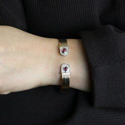 Bracelet Jonc en or blanc, or jaune, or rose, rubis et diamants - Castafiore