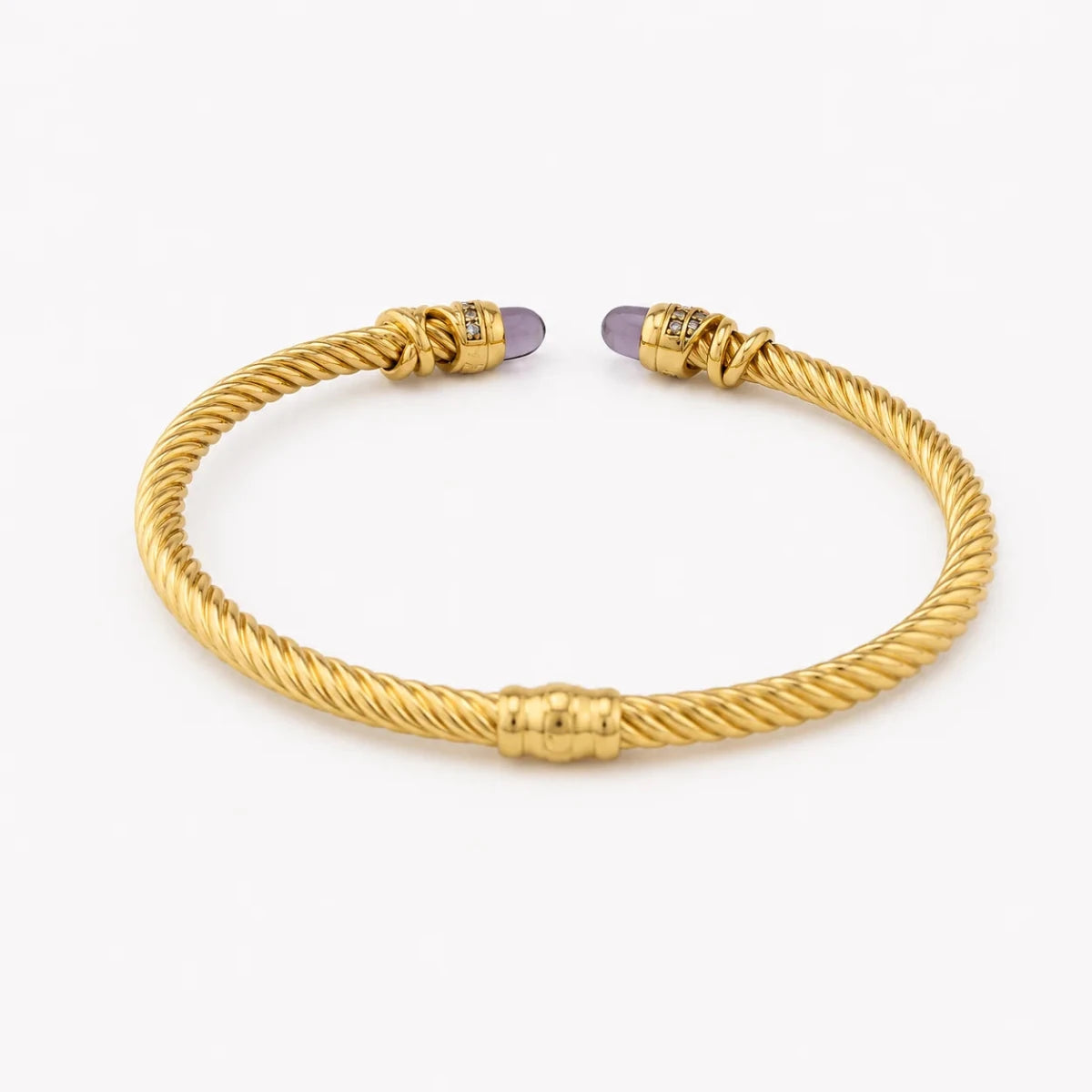 Bracelet Jonc en or jaune, améthystes et diamants - Castafiore
