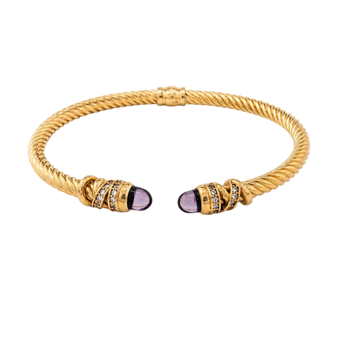 Bracelet Jonc en or jaune, améthystes et diamants - Castafiore