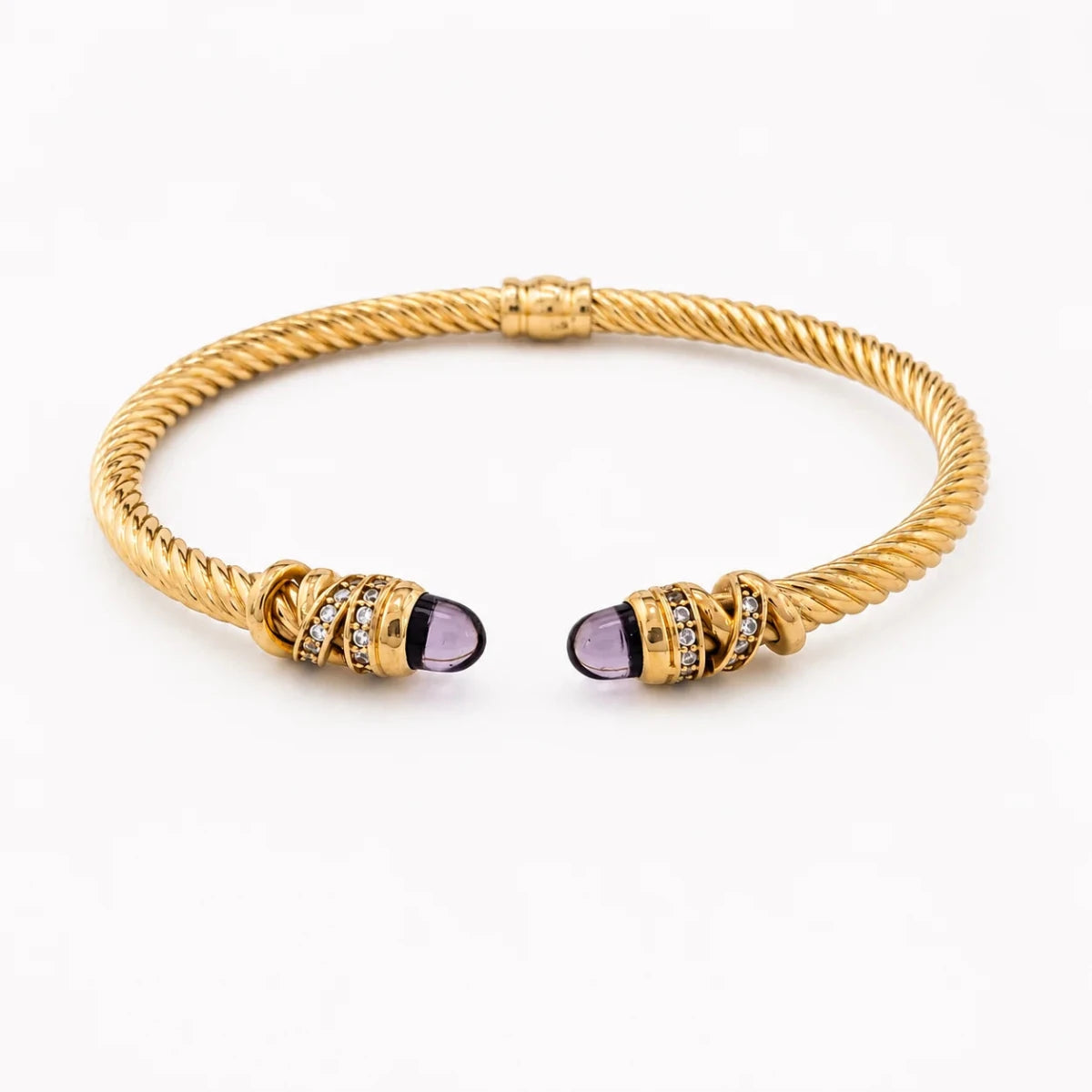 Bracelet Jonc en or jaune, améthystes et diamants - Castafiore