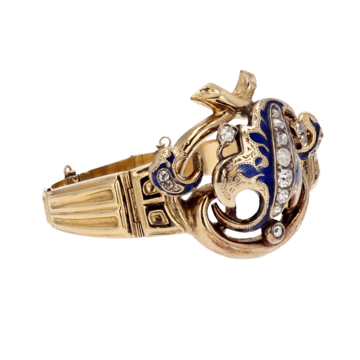 Bracelet Jonc en or jaune, émail et diamants - Castafiore