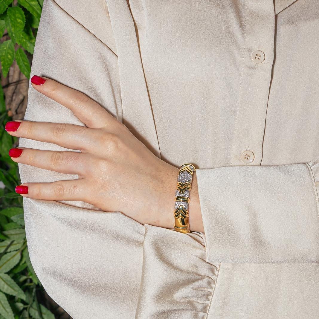 Bracelet Jonc en or jaune, or blanc et diamants - Castafiore