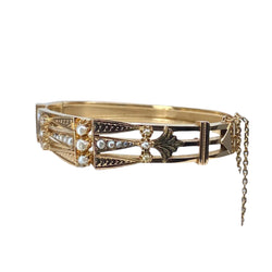 Bracelet jonc en or jaune rosé et perles fines - Castafiore