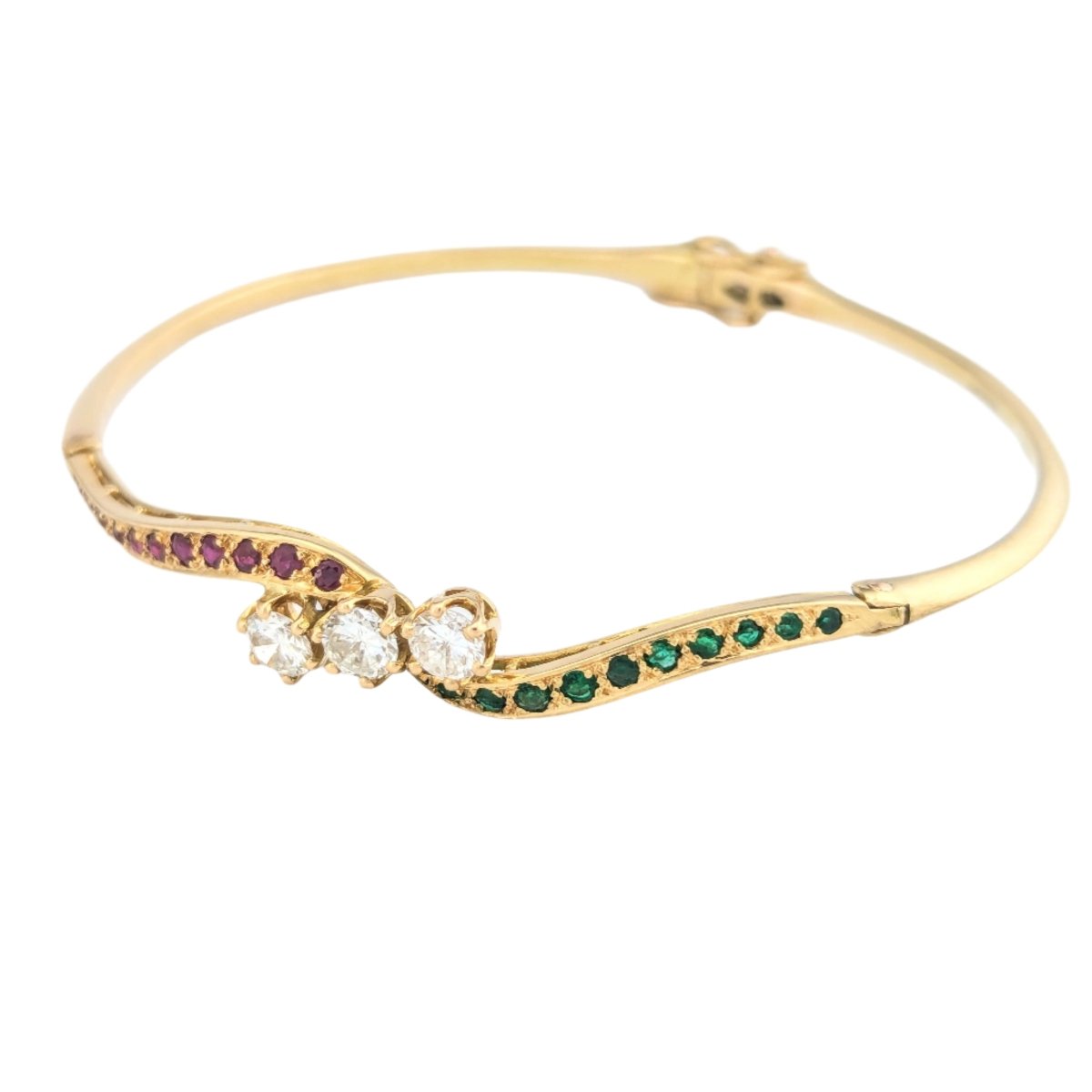 Bracelet Jonc en or jaune, rubis, émeraudes et diamants - Castafiore