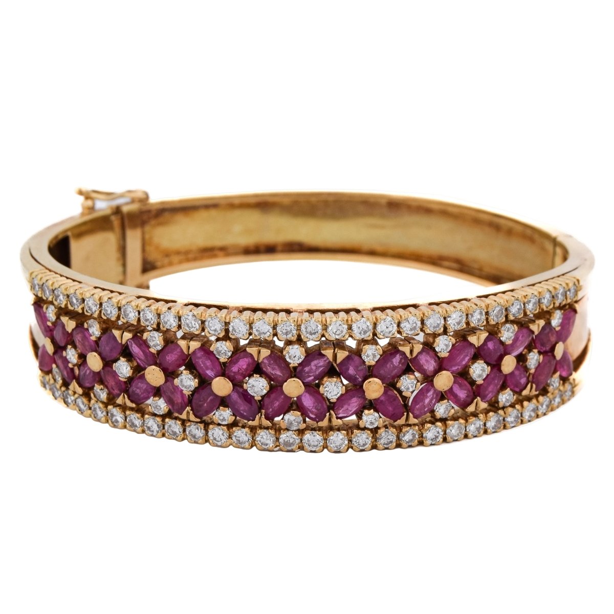 Bracelet Jonc en or jaune, rubis et diamants - Castafiore