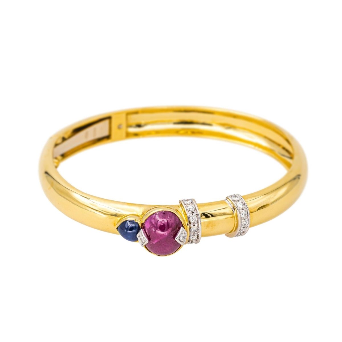 Bracelet Jonc en or jaune, rubis, saphir et diamants - Castafiore