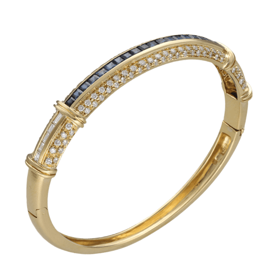 Bracelet En Or Jaune 18 Carats Avec Saphirs Et Diamants - Bijou Ancien En Très Bon état