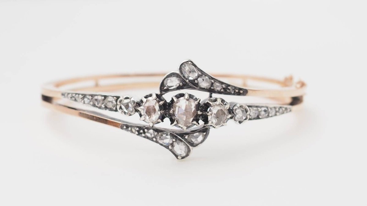 Bracelet Jonc en or rose, argent et diamants - Castafiore
