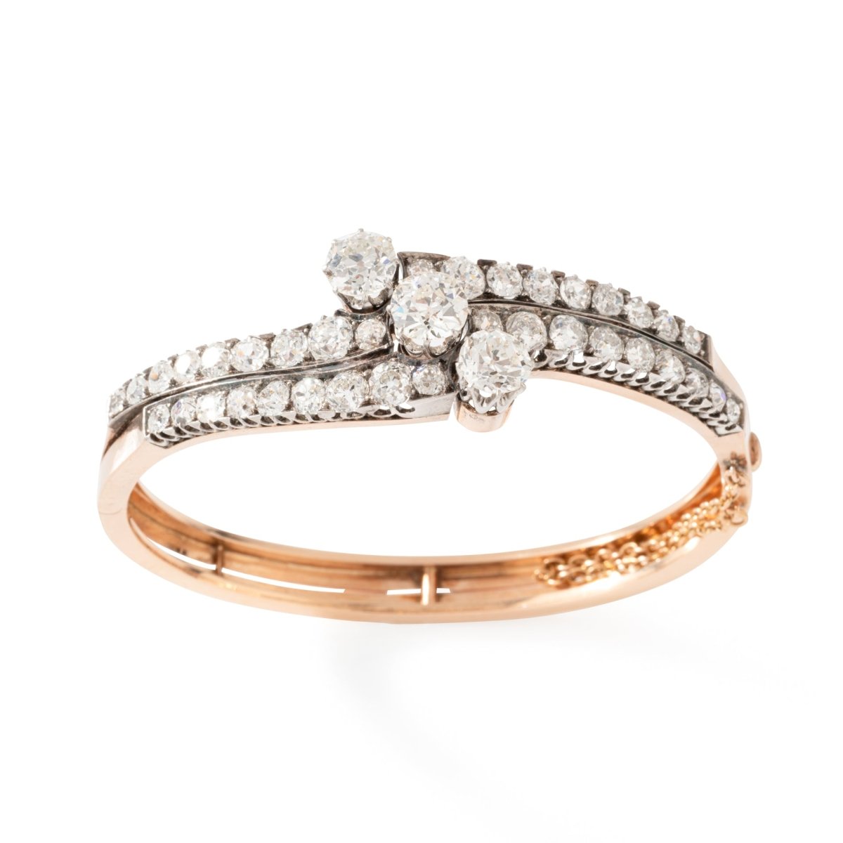 Bracelet Jonc en or rose, argent et diamants - Castafiore