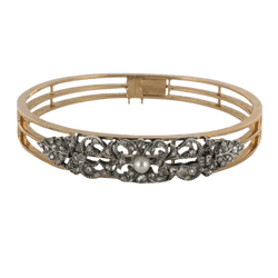 Bracelet Jonc en or rose, argent, perle et diamants - Castafiore