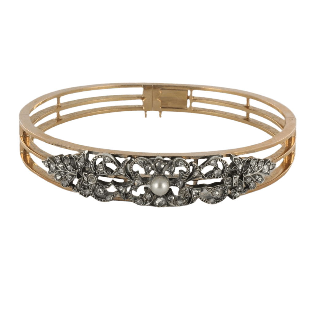 Bracelet Jonc en or rose, argent, perle et diamants - Castafiore