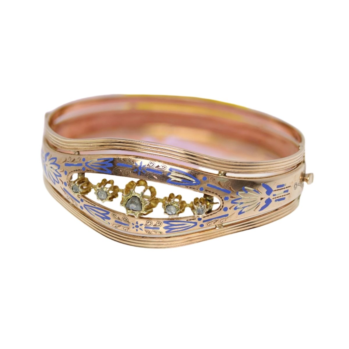 Bracelet Jonc en or rose, émail et diamants - Castafiore