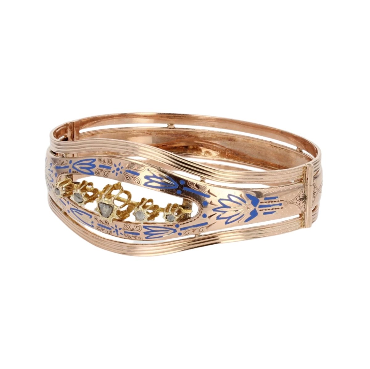 Bracelet Jonc en or rose, émail et diamants - Castafiore