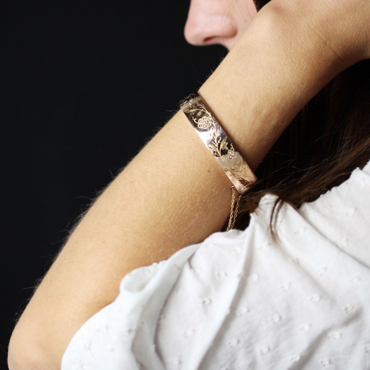 Bracelet Jonc en or rose et perles - Castafiore