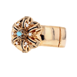 Bracelet Jonc en or rose, turquoise, émail et perles - Castafiore