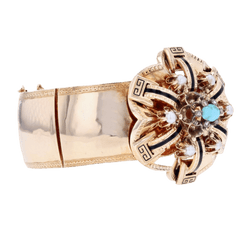 Bracelet Jonc en or rose, turquoise, émail et perles - Castafiore