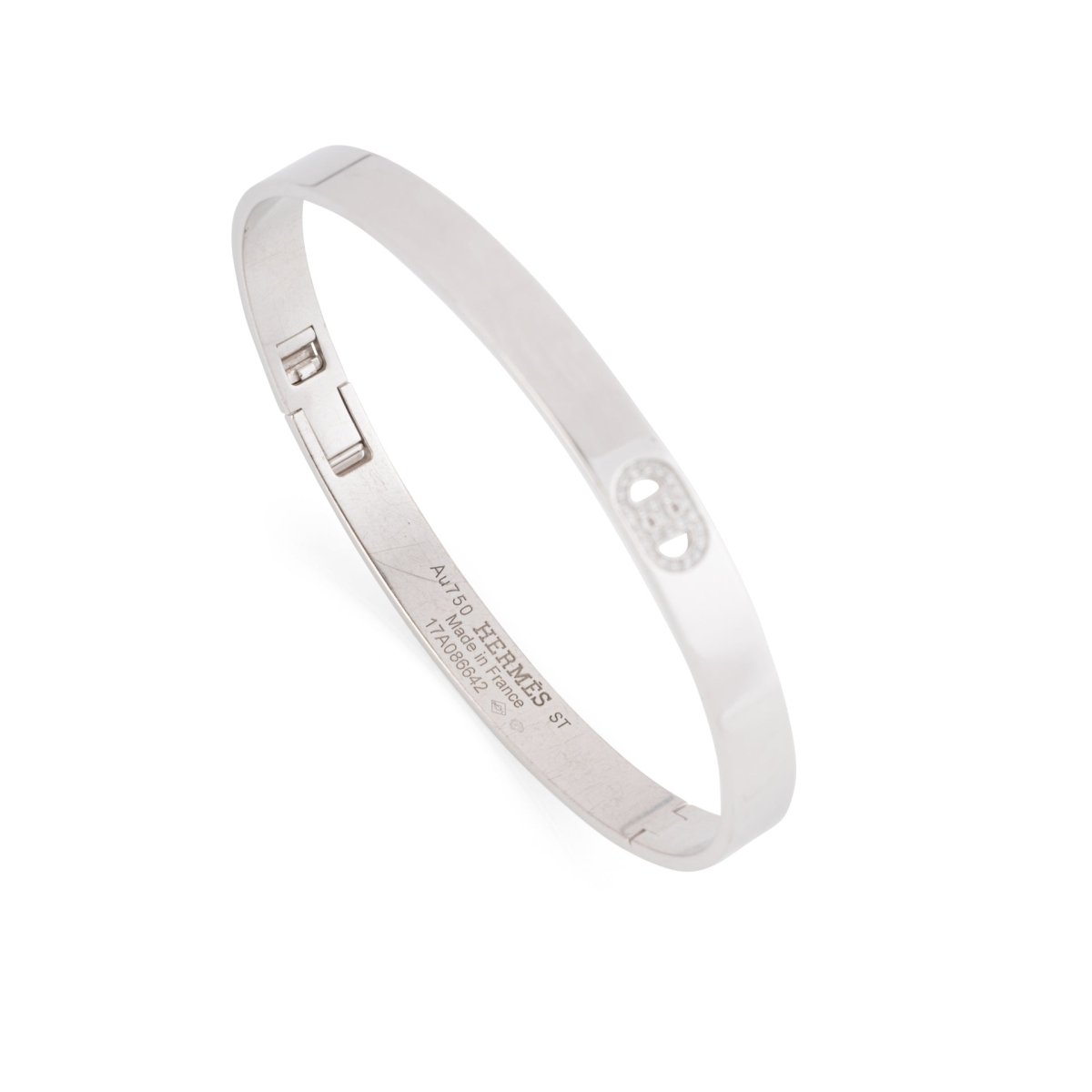 Bracelet Jonc HERMÈS "H d'Ancre" en or blanc et diamants - Castafiore