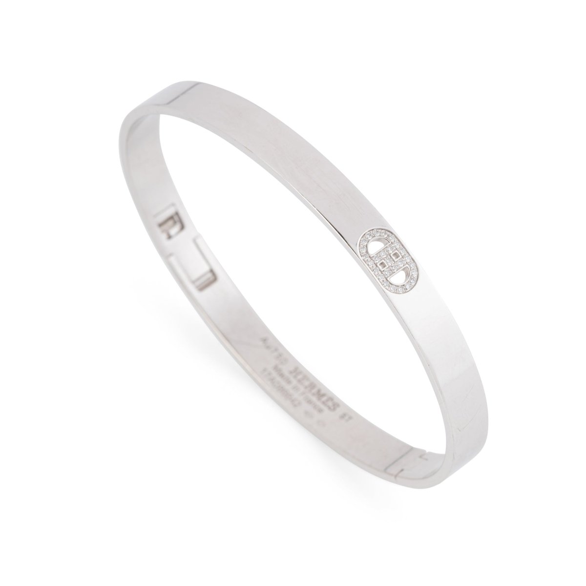 Bracelet Jonc HERMÈS "H d'Ancre" en or blanc et diamants - Castafiore