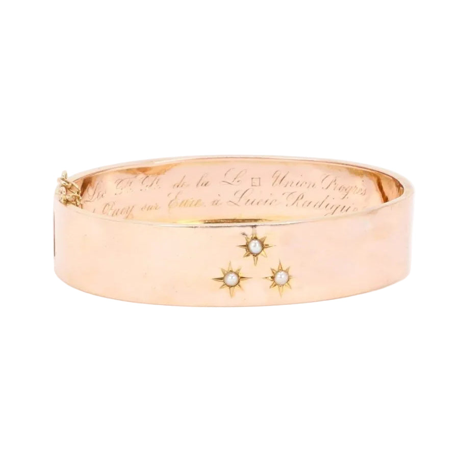 Bracelet jonc maçonnique or rose perles fines - Castafiore