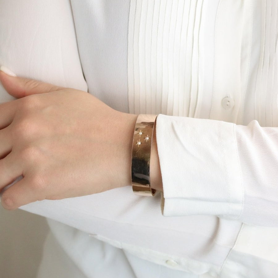 Bracelet jonc maçonnique or rose perles fines - Castafiore