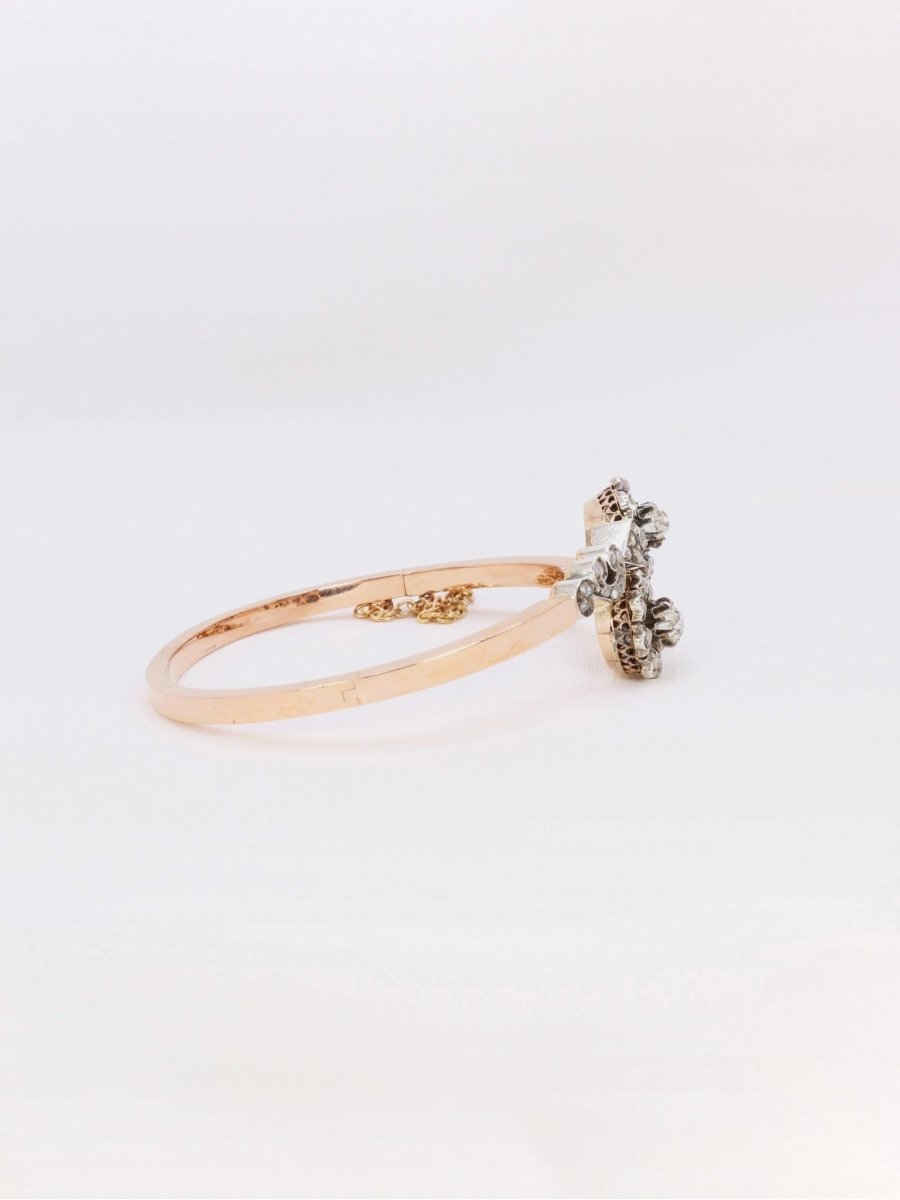 Bracelet jonc Napoléon III or rose diamants taille rose - Castafiore