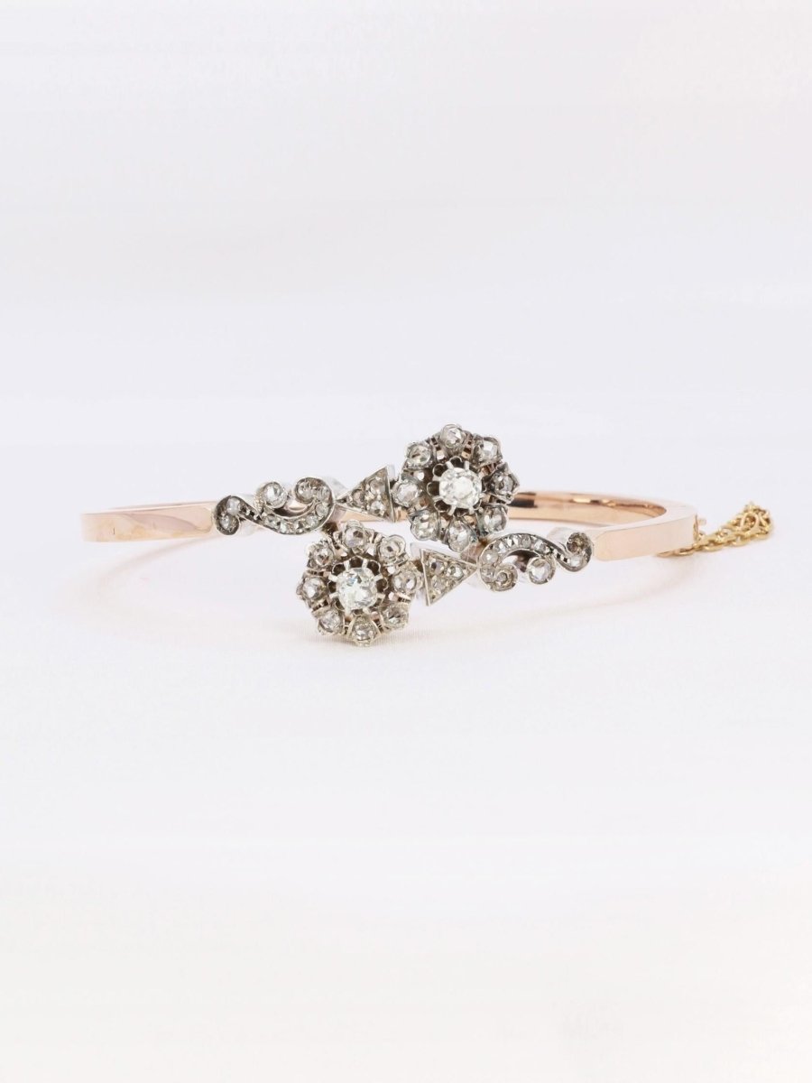 Bracelet jonc Napoléon III or rose diamants taille rose - Castafiore