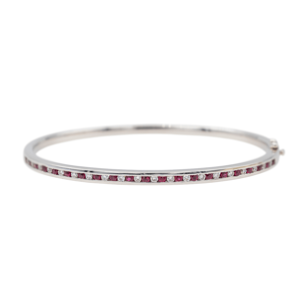 Bracelet Jonc Or Blanc avec Rubis et Diamants - Castafiore