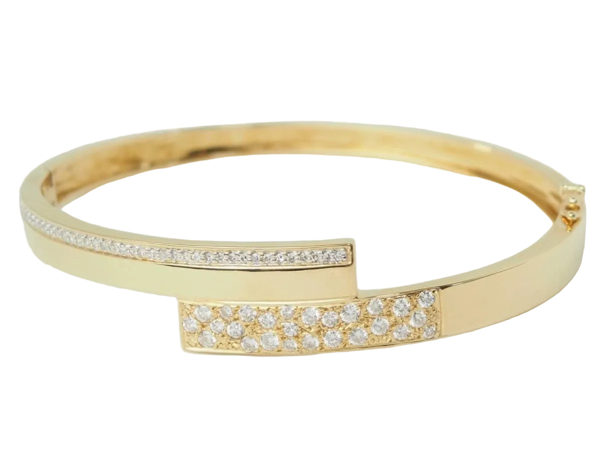 Bracelet Jonc plat en or jaune et diamants - Castafiore