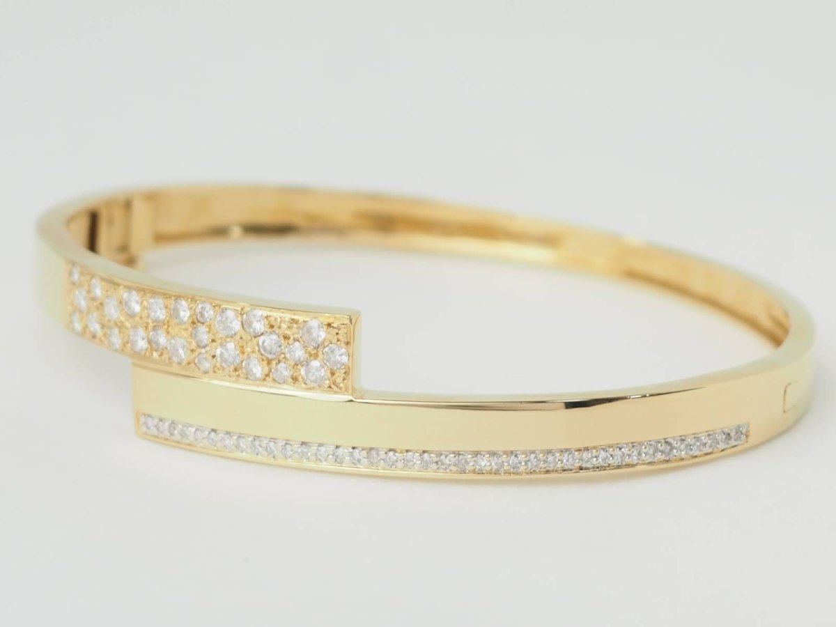 Bracelet Jonc plat ouvrant or jaune et diamants - Castafiore