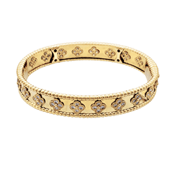Bracelet Jonc VAN CLEEF & ARPELS "Perlée Trèfles" en or jaune et diamants - Castafiore