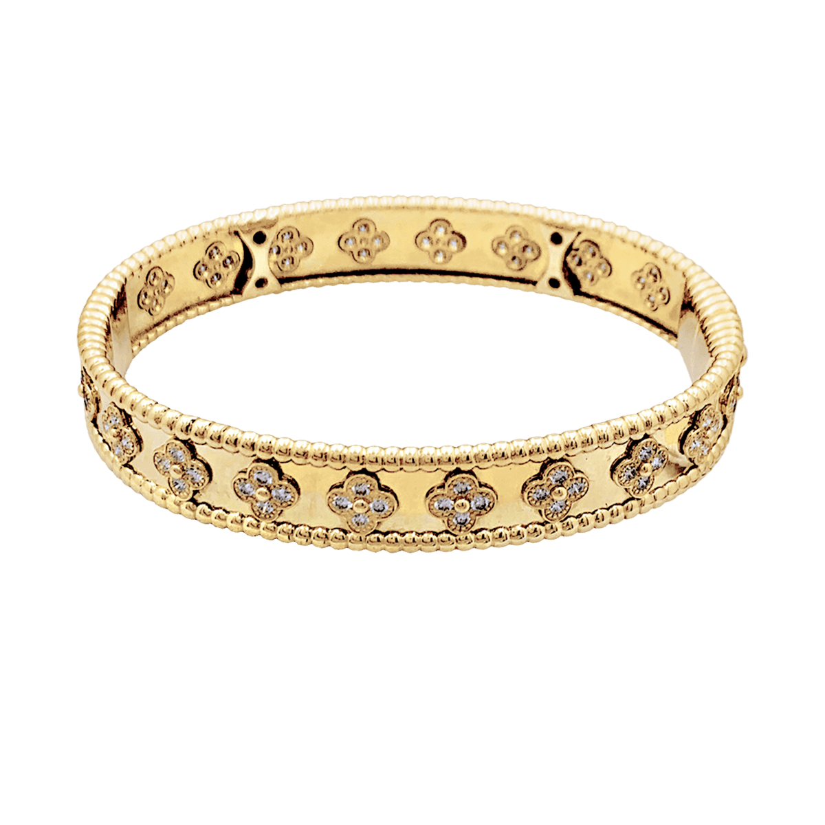 Bracelet Jonc VAN CLEEF & ARPELS "Perlée Trèfles" en or jaune et diamants - Castafiore