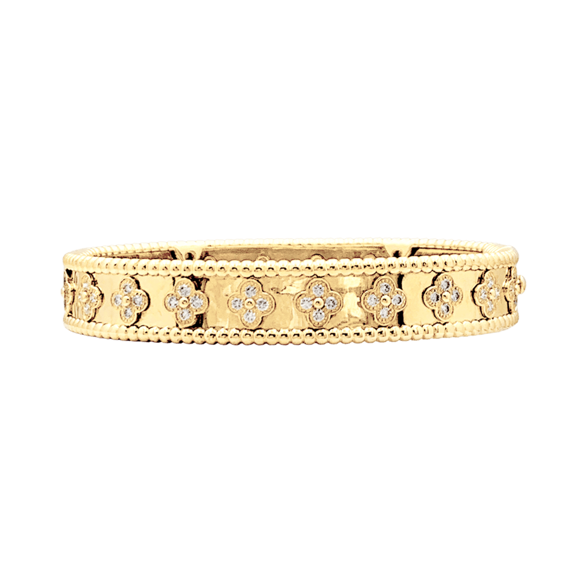 Bracelet Jonc VAN CLEEF & ARPELS "Perlée Trèfles" en or jaune et diamants - Castafiore