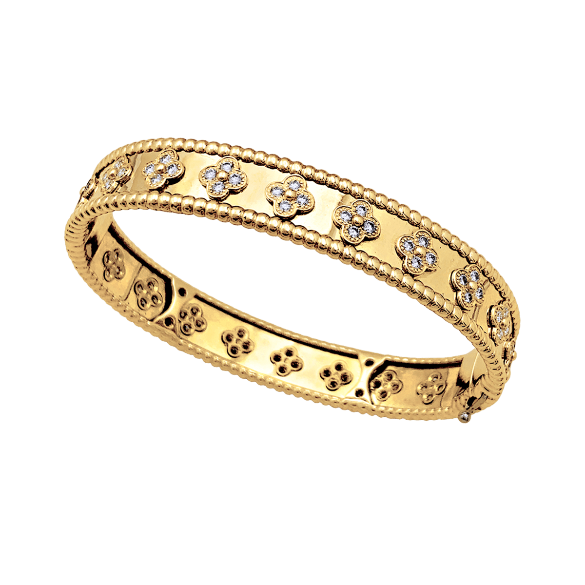 Bracelet Jonc VAN CLEEF & ARPELS "Perlée Trèfles" en or jaune et diamants - Castafiore