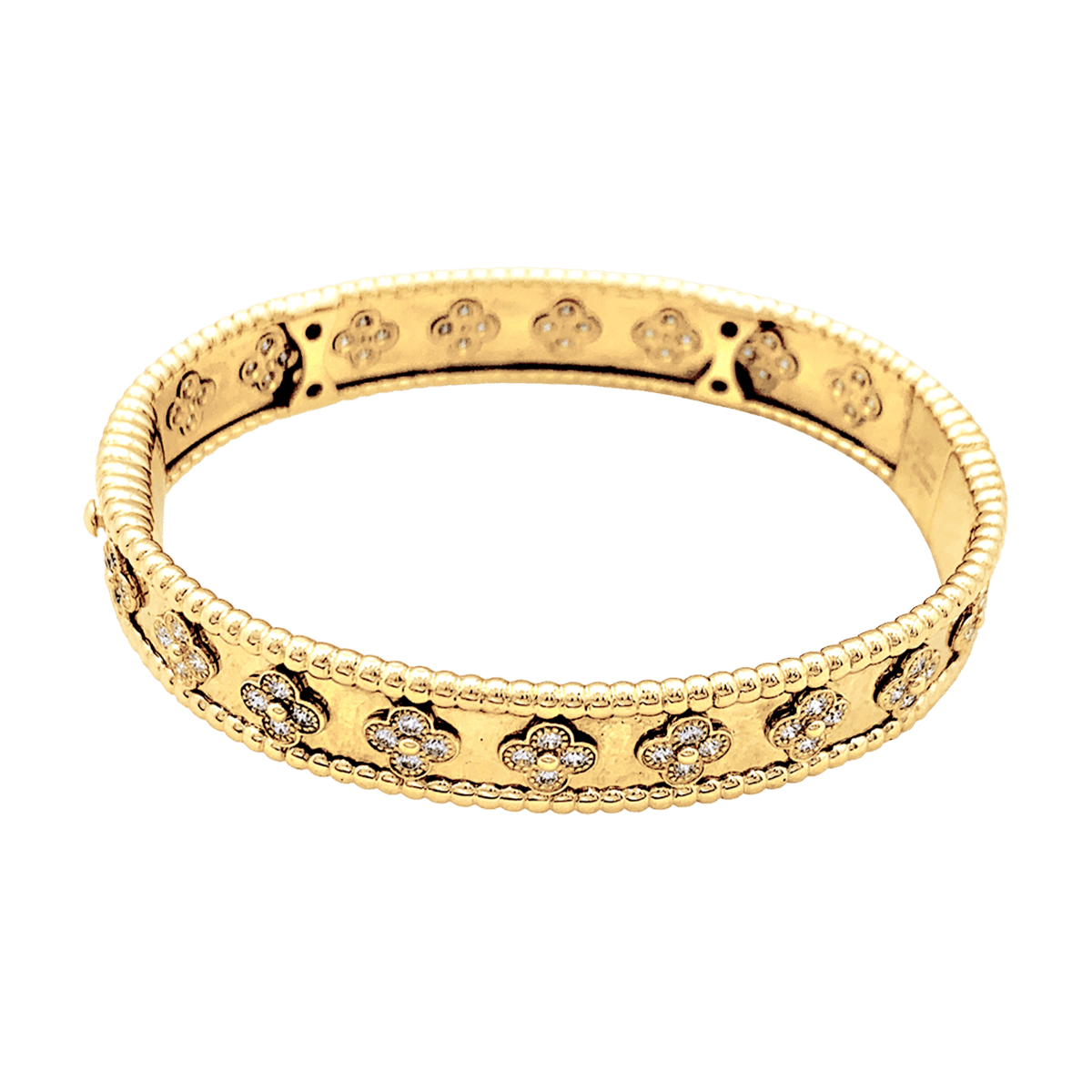 Bracelet Jonc VAN CLEEF & ARPELS "Perlée Trèfles" en or jaune et diamants - Castafiore