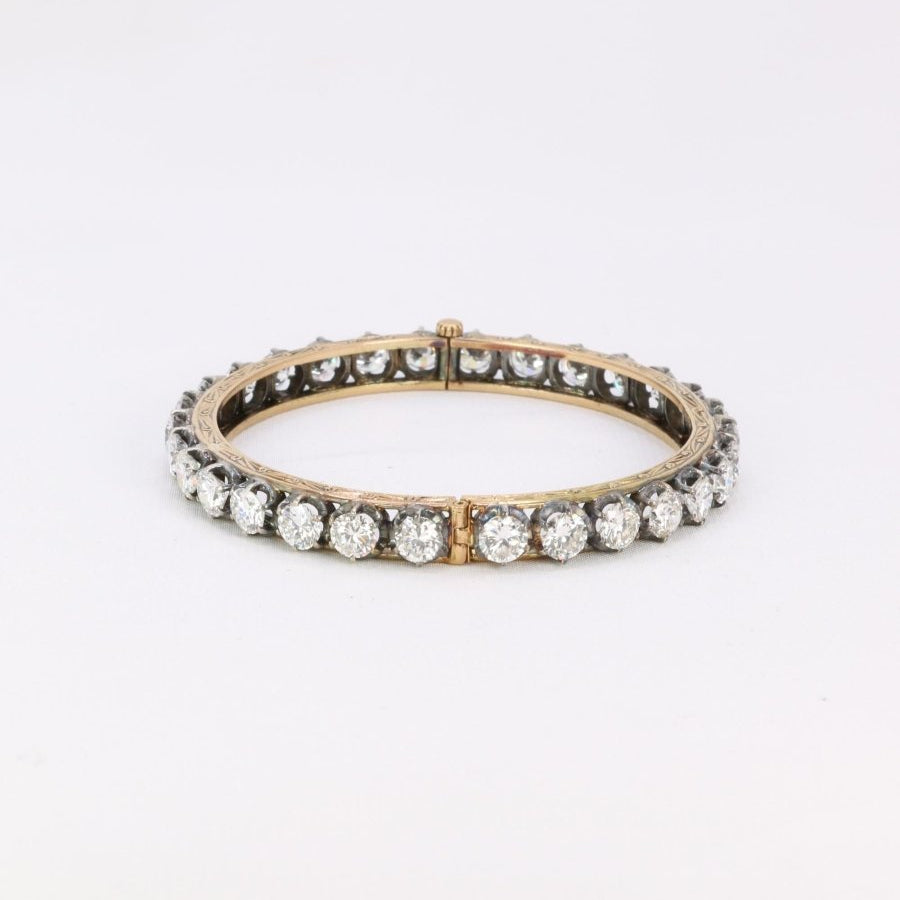 Bracelet jonc vintage or argent diamants 12 ct - Castafiore
