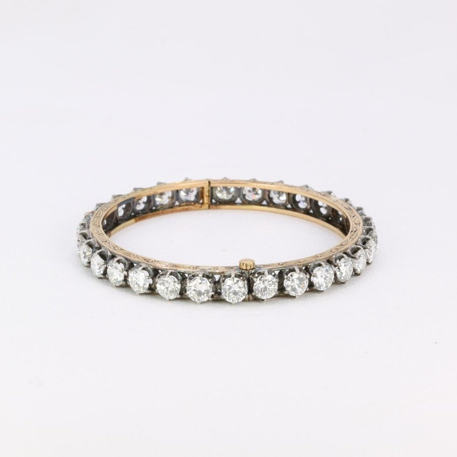 Bracelet jonc vintage or argent diamants 12 ct - Castafiore