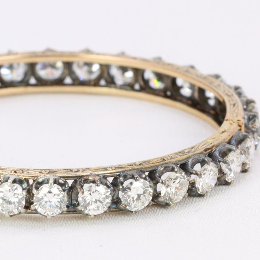 Bracelet jonc vintage or argent diamants 12 ct - Castafiore