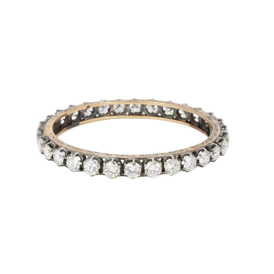 Bracelet jonc vintage or argent diamants 12 ct - Castafiore