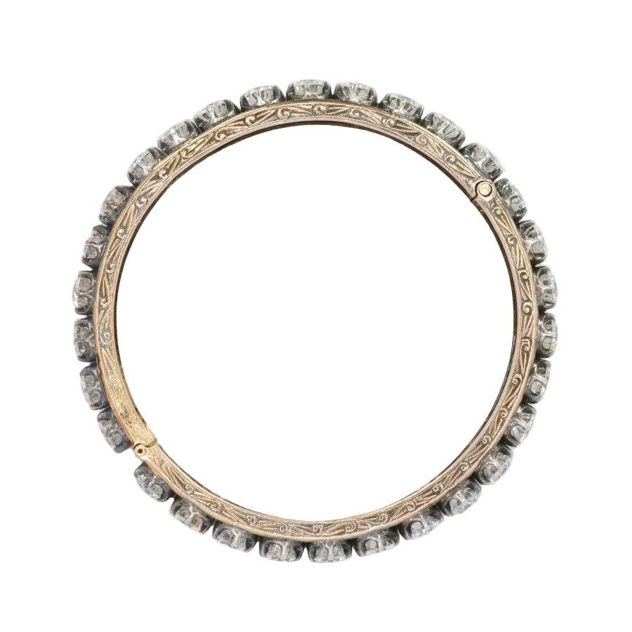 Bracelet jonc vintage or argent diamants 12 ct - Castafiore