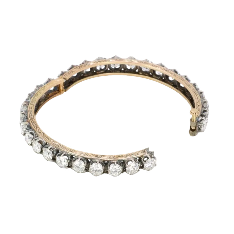Bracelet jonc vintage or argent diamants 12 ct - Castafiore