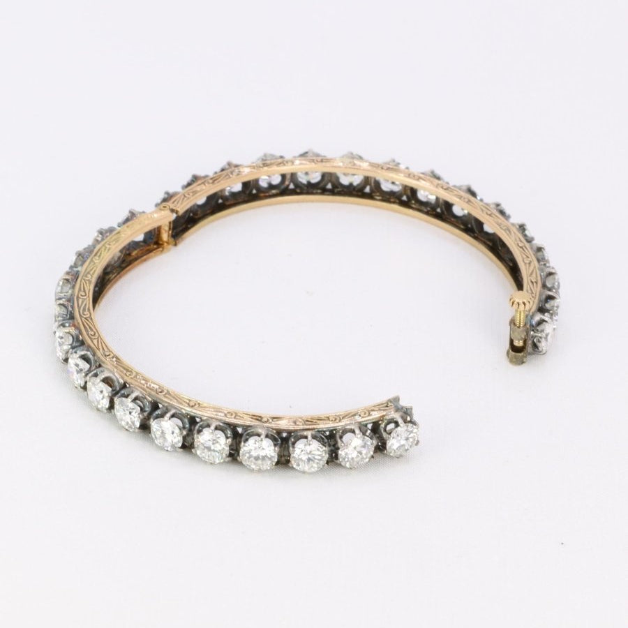 Bracelet jonc vintage or argent diamants 12 ct - Castafiore