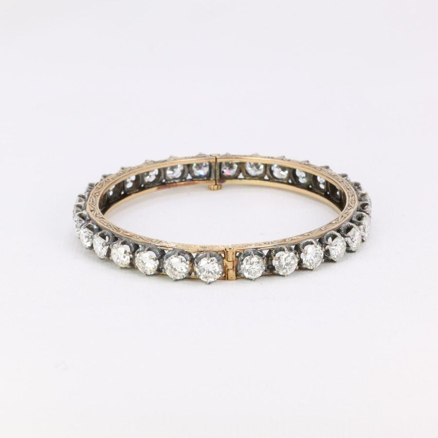 Bracelet jonc vintage or argent diamants 12 ct - Castafiore