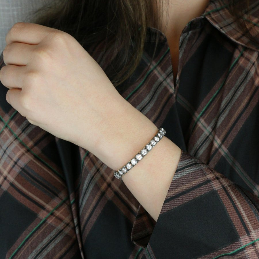 Bracelet jonc vintage or argent diamants 12 ct - Castafiore