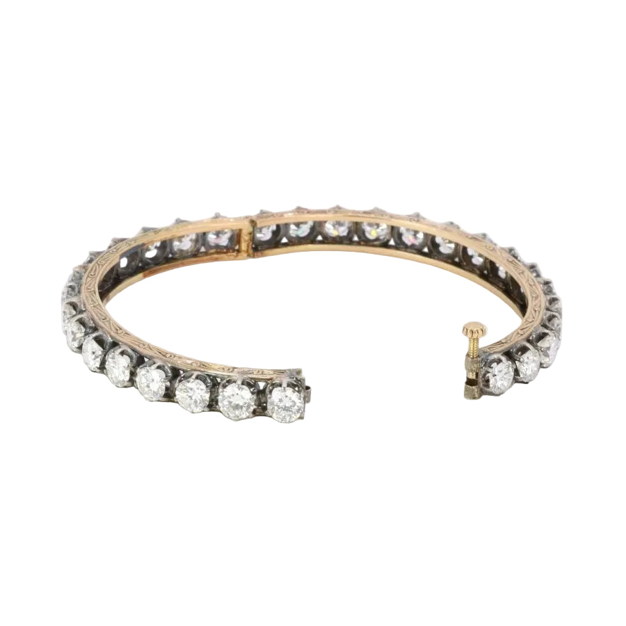 Bracelet jonc vintage or argent diamants 12 ct - Castafiore