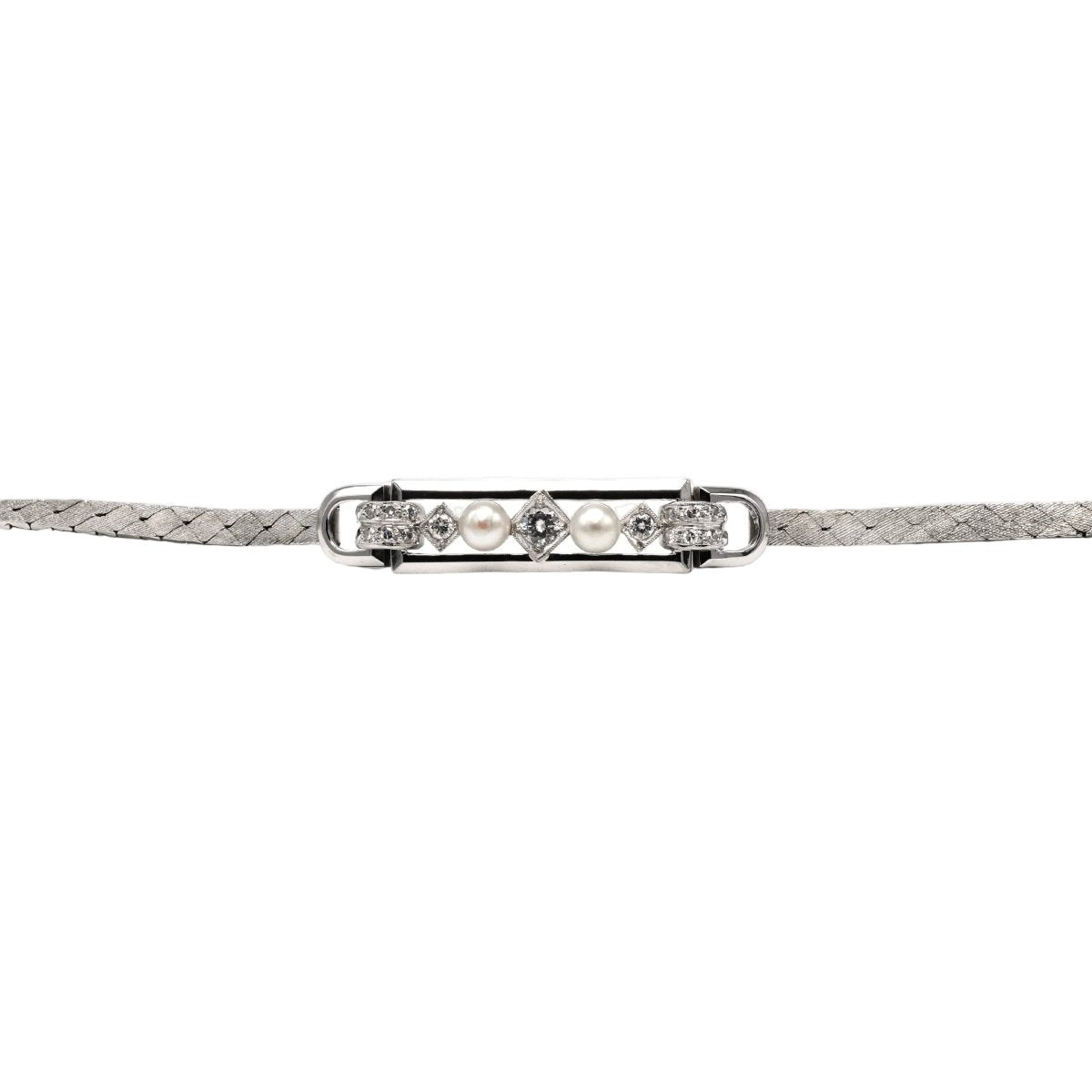 Bracelet Ligne en or blanc, perles et diamants - Castafiore